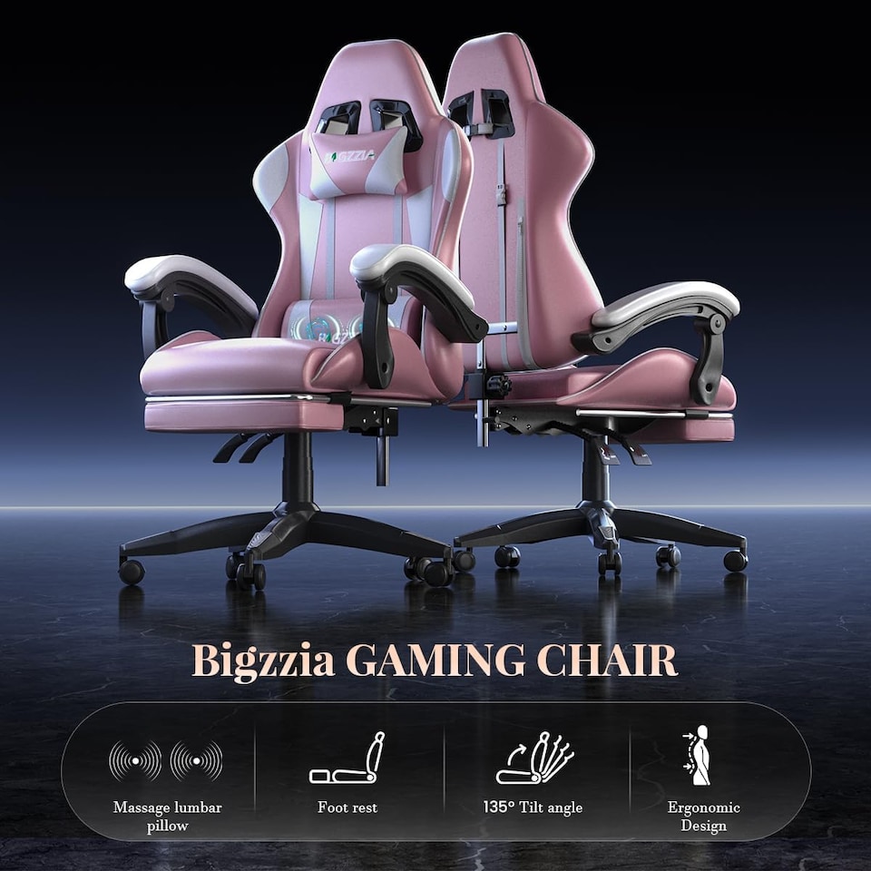 image 1 of Rattantree Ergonomic Gaming Chair Massage Lumbar Footrest Leather Swivel 150 Kg Capacity