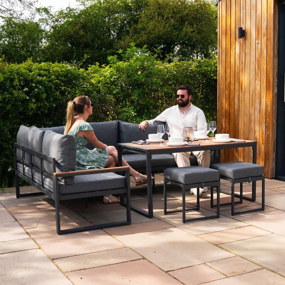 image 1 of Aluminium Corner Sofa Set With Black Rattan Storage Box - Wood Effect