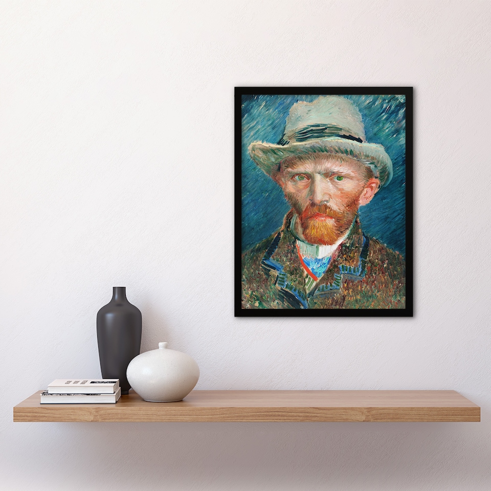 image 1 of Self Portrait With Hat Van Gogh Vintage Framed Wall Art Print 12X16"