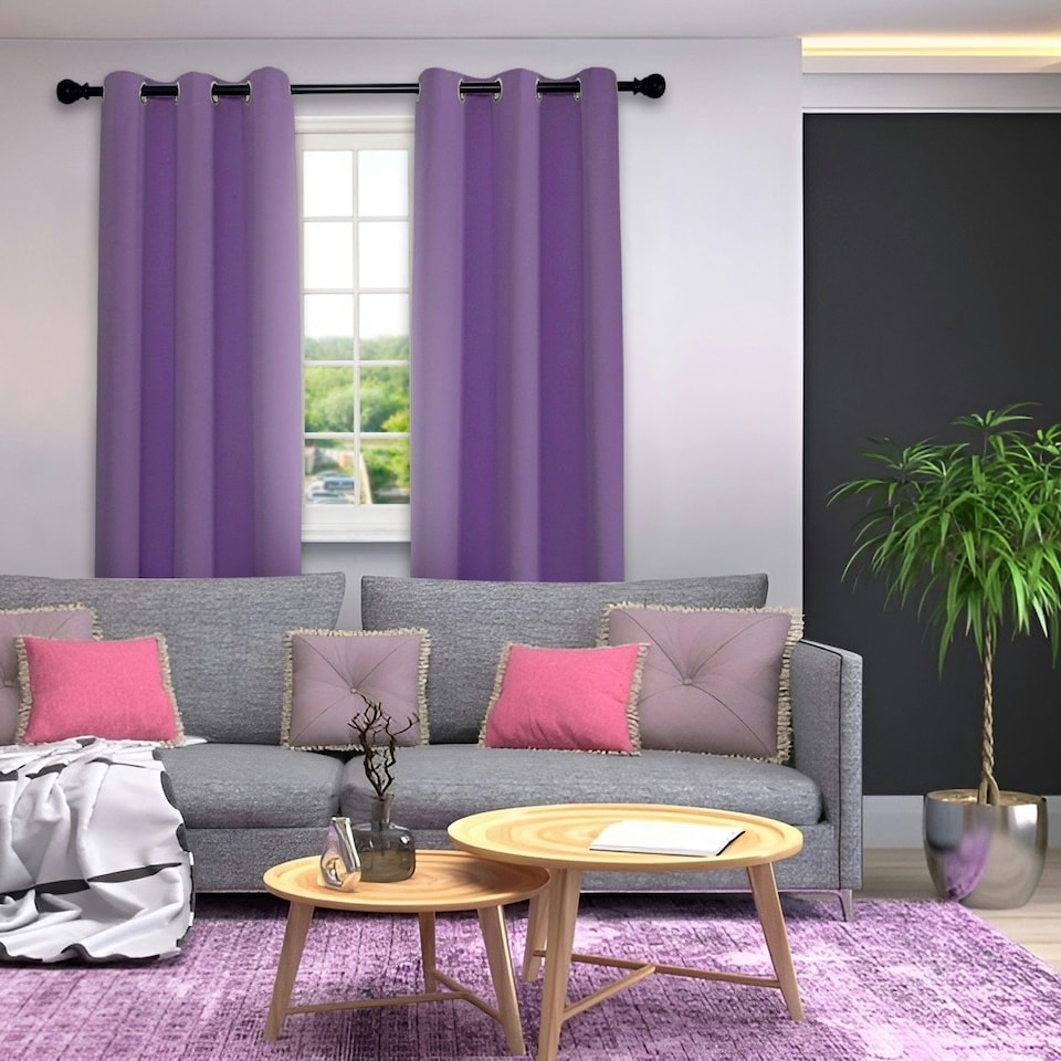 image 1 of Purple Blackout Curtains - Eyelet Thermal Curtain  - 46 x 54 Inch Drop - 2 Panel | Purple | One Size