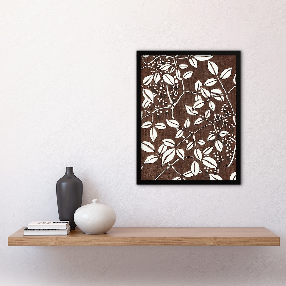 image 1 of Tree Branch Leaf Pattern Retro Japan Framed Wall Art Print Bijutsukai 12x16"