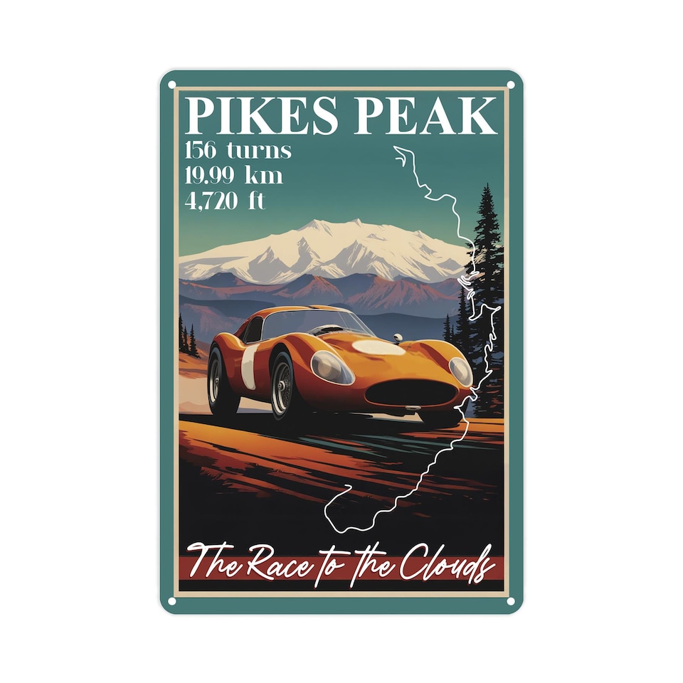 image 1 of Retro Race Poster Art Portrait Metal Wall Plaque - Home Décor Gift - Pikes Peak