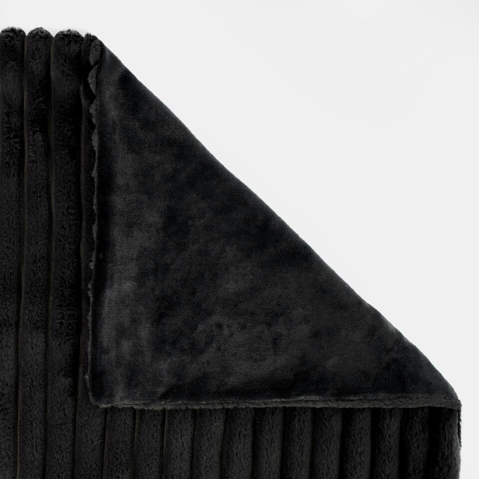 image 1 of OHS Faux Fur Rib Fleece Blanket, 125x150cm - Black