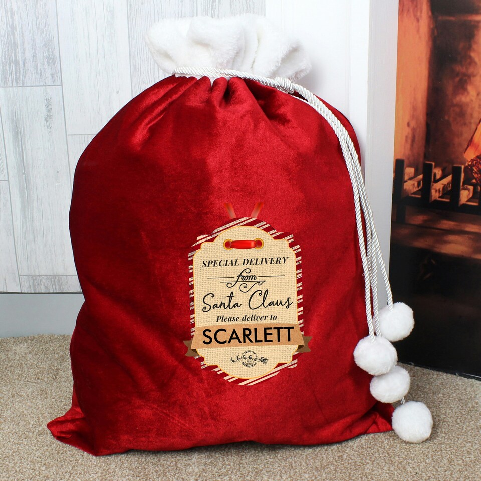 image 1 of Personalised Special Delivery Luxury Pom Pom Red Sack