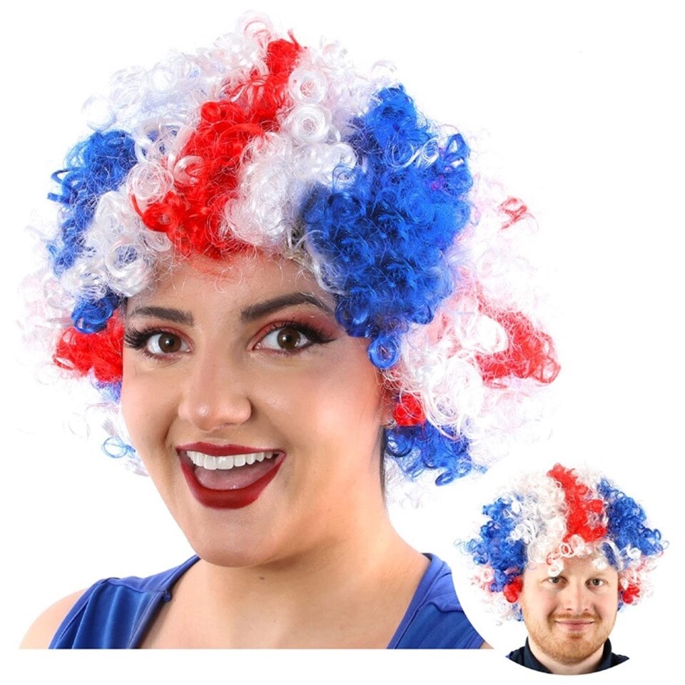 image 1 of Pack of 12 Union Jack Curly Wig Red | One Size