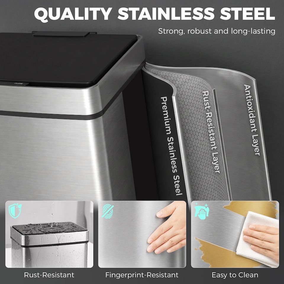 image 1 of HOMCOM Motion Sensor Rubbish Bin, 3 Compartments Removable Lid Stainless Steel