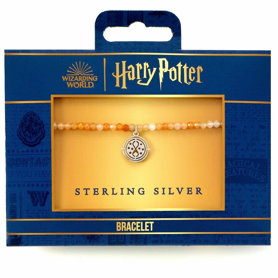 image 1 of Harry Potter Semi Precious Stone Bracelet with Sterling Silver Time Turner Charm