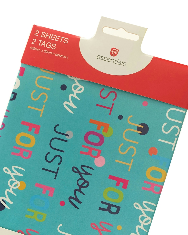 image 1 of Multipack of 6 Sheets of Wrapping Paper & 6 Tags | Birthdays | For Her | Just for You Design | Blue