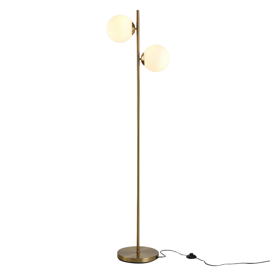 image 1 of HOMCOM 2 Glass Shade Floor Lamp Metal Pole Modern Decorative Floor Switch Gold