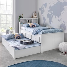 Veera White Guest Bed With Drawers And Trundle