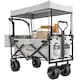 image 1 of Outsunny 120L Festival Trolley on Wheels, Folding Camping Trolley Cart with Removable Canopy, AllTerrain Wheels, Adjustable Handle, Push or Pull for Garden Beach Fishing Shopping, Grey