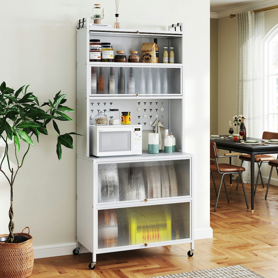 image 1 of COSTWAY 6-Tier Kitchen Pantry Cabinet Buffet Cabinet White White