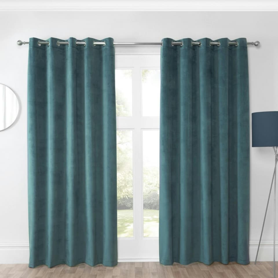 image 1 of Sundour Casa Eyelet Curtains Blue Blue | 66x54"