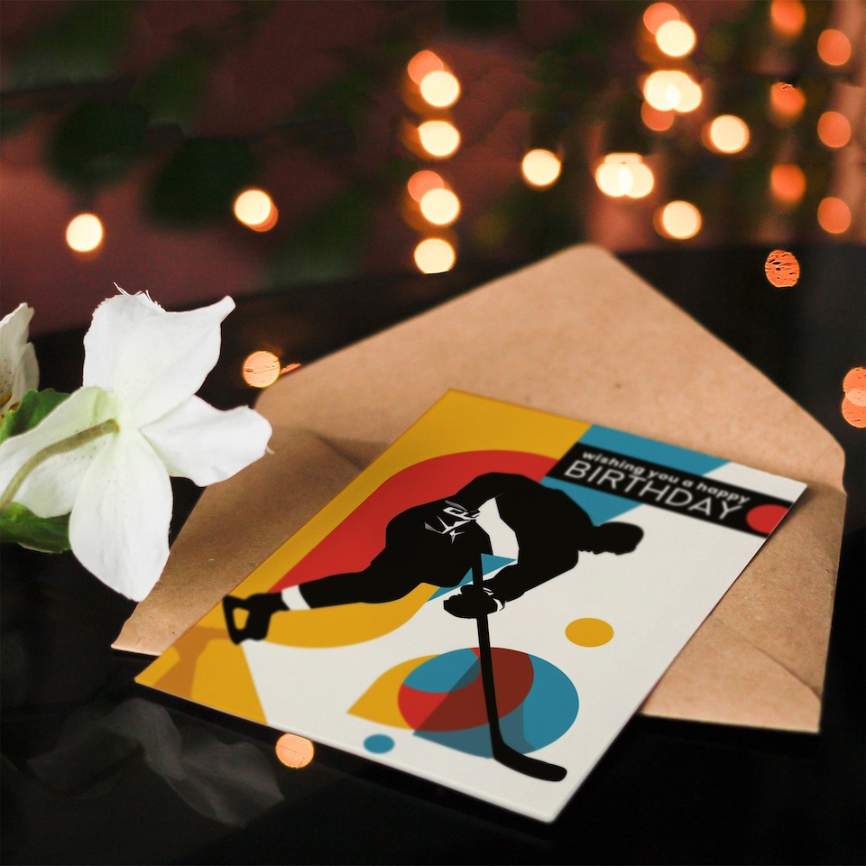 image 1 of Sport Ice Hockey Player Colourful Geometric Birthday Card