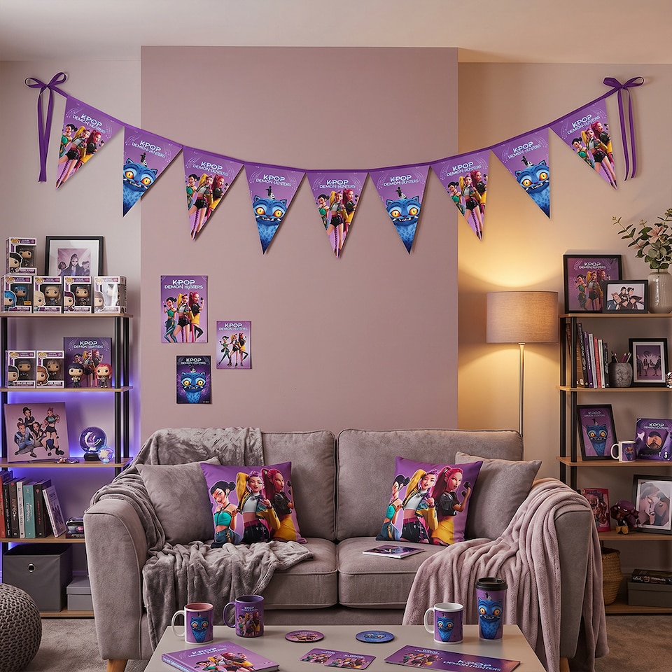 image 1 of K-Pop Demon Hunters Paper Triangle Flag Bunting Banner 2.3m