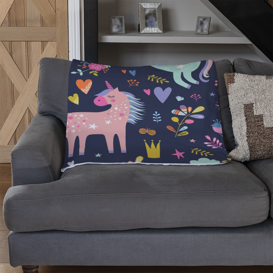 image 1 of unicorns on navy Designer Blanket | Multi