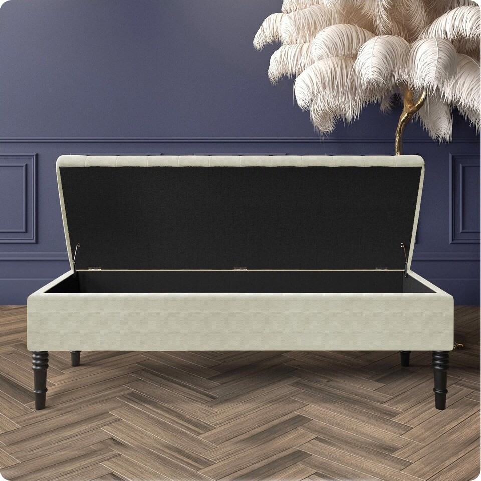 image 1 of Safar 180cm Ottoman Storage Bench - Naples Shoe Bench - Cream Lined Upholstery Storage Footstool