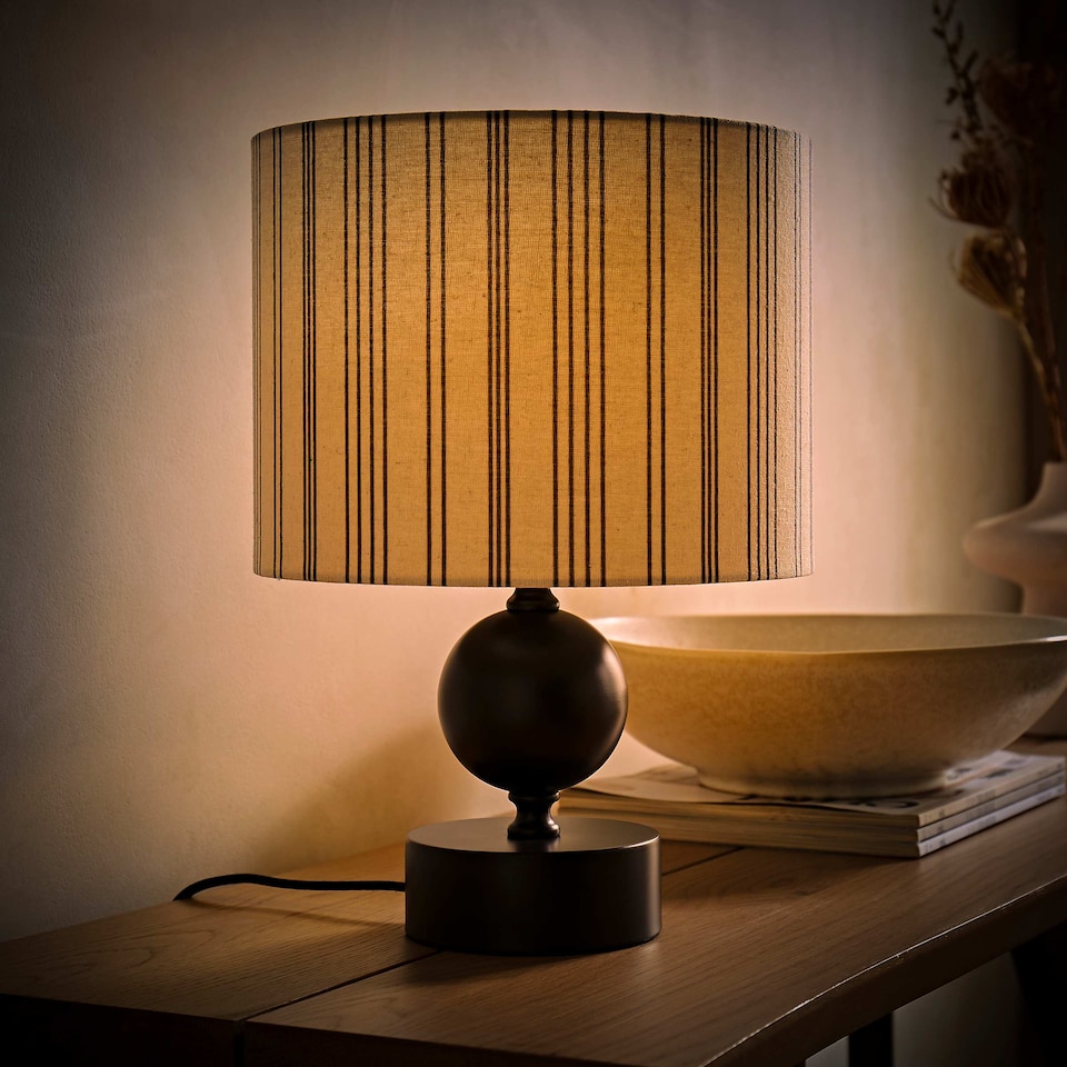 image 1 of ValueLights Anthony Candlestick Table Lamp Linen Stripe Shade and Bulb