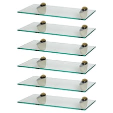 Harbour Housewares Floating Glass Bathroom Shelves - 40cm - Clear/Gold - Pack of 6 | Clear | Clear/Gold