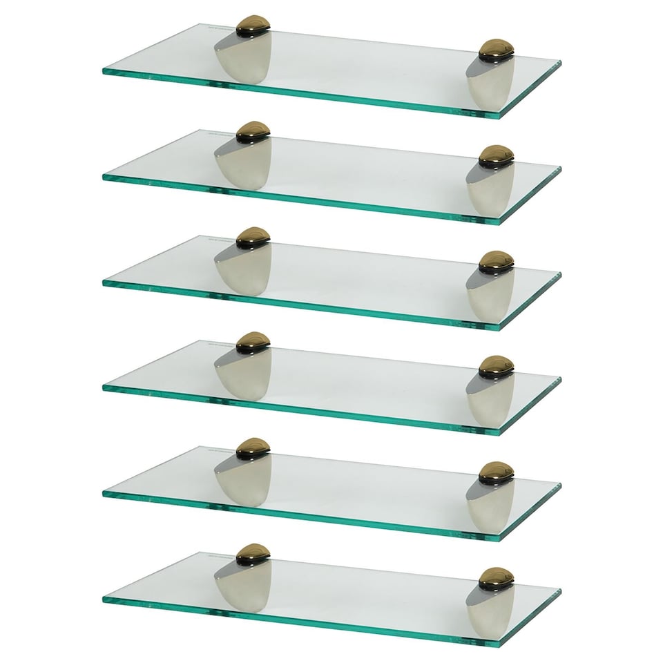 image 1 of Harbour Housewares Floating Glass Bathroom Shelves - 40cm - Clear/Gold - Pack of 6 | Clear | Clear/Gold