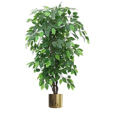 120cm Artificial Ficus Tree / Plant - Large Bushy Shape Gold Metal Planter