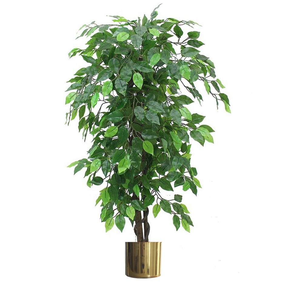 image 1 of 120cm Artificial Ficus Tree / Plant - Large Bushy Shape Gold Metal Planter