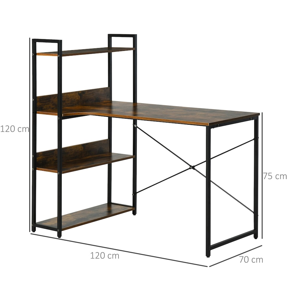 image 1 of HOMCOM Industrial Computer Desk with Storage Shelf Metal Frame