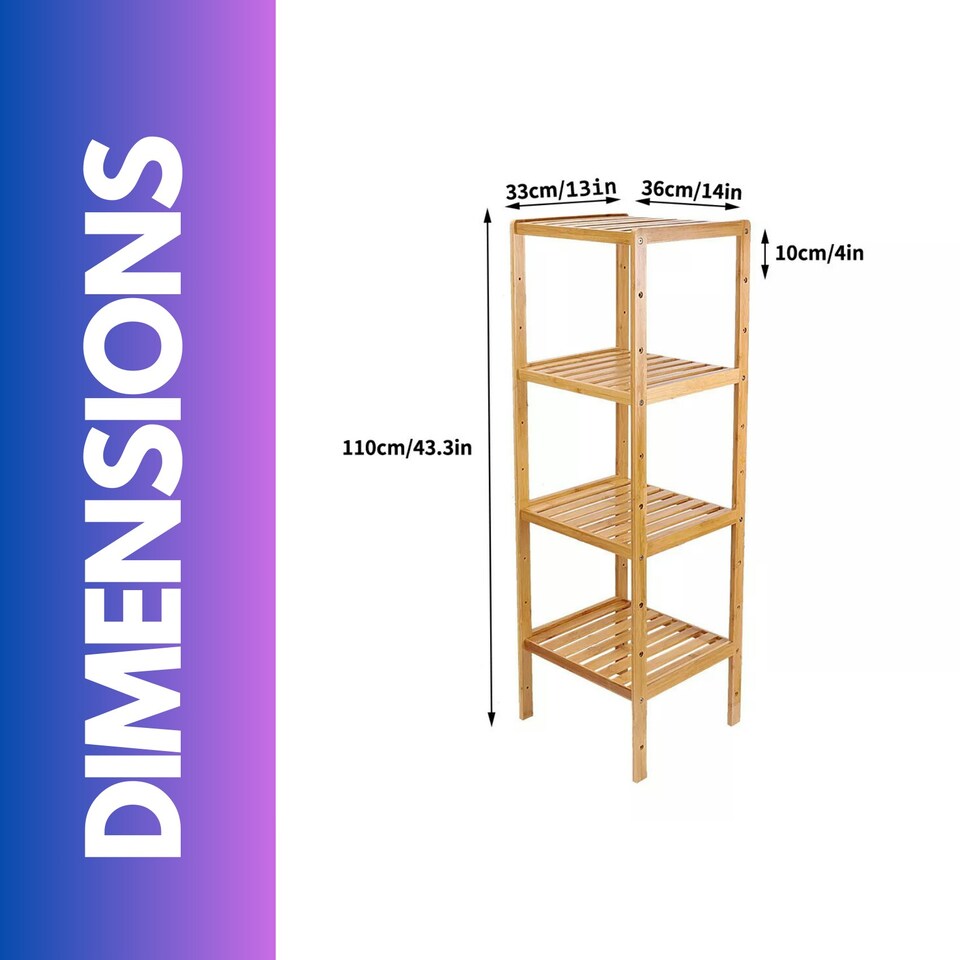 image 1 of 4 Tier Adjustable Wooden Standing Shelving Rack Unit Natural Brown Brown | One Size