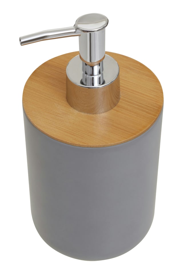 image 1 of Interiors by Premier Grey Lotion Dispenser With Silver Pump, 500ml Bamboo Fibre Hand Lotion Dispenser, Sturdy Bathroom Accessory