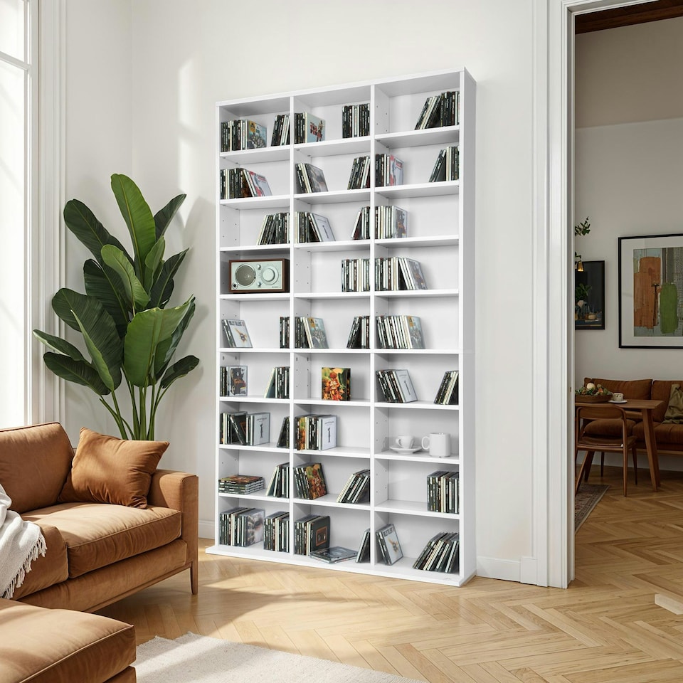 image 1 of CD Shelf Unit Christel - 27 compartments for up to 1080 CDs | White | white | 102 x 23,50 x 180 cm | 1