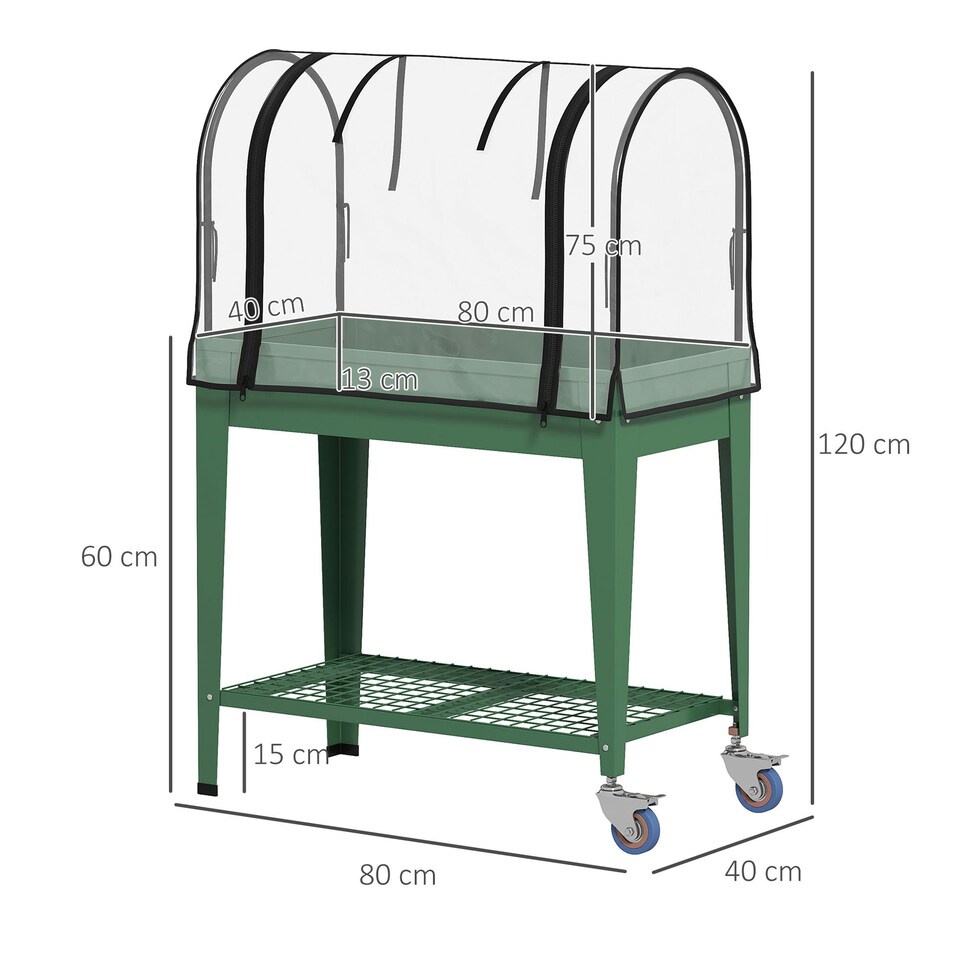 image 1 of Outsunny Mobile Raised Garden Bed with Greenhouse Cover, Green Green