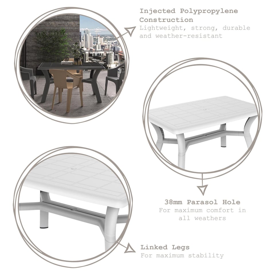 image 1 of Resol 4 Seater Tulip Rectangular Plastic Garden Dining Set - 90cm x 140cm - White
