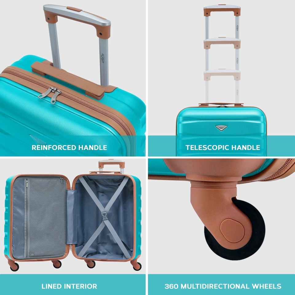 image 1 of 55x40x20cm Ryanair (Priority) TUI, Carry on Cabin Suitcase Hard Shell Approved for 60+ Airlines Blue | Aqua/Tan | Cabin Bag
