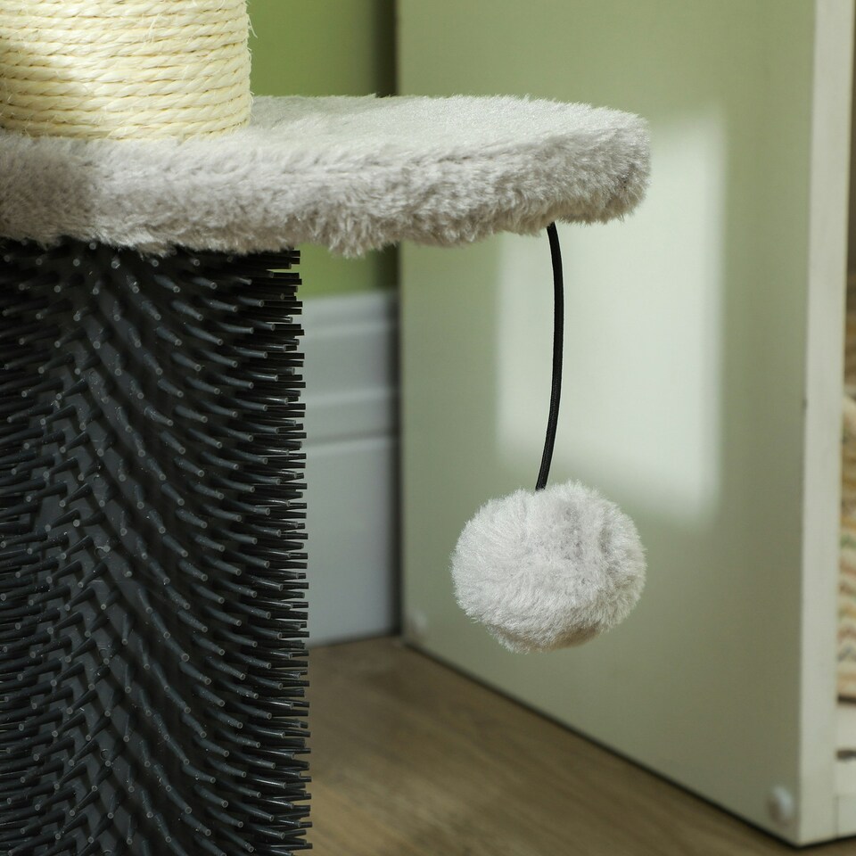 image 1 of PawHut Dog Cat Stairs Pet Steps for Bed Sofa with Scratching Post Light Grey