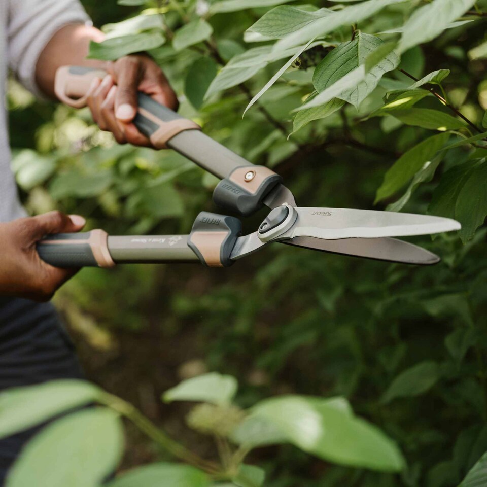 image 1 of Kent & Stowe SureCut Hedge Shears with SK5 Chrome-Coated Wavy Blades | Brown