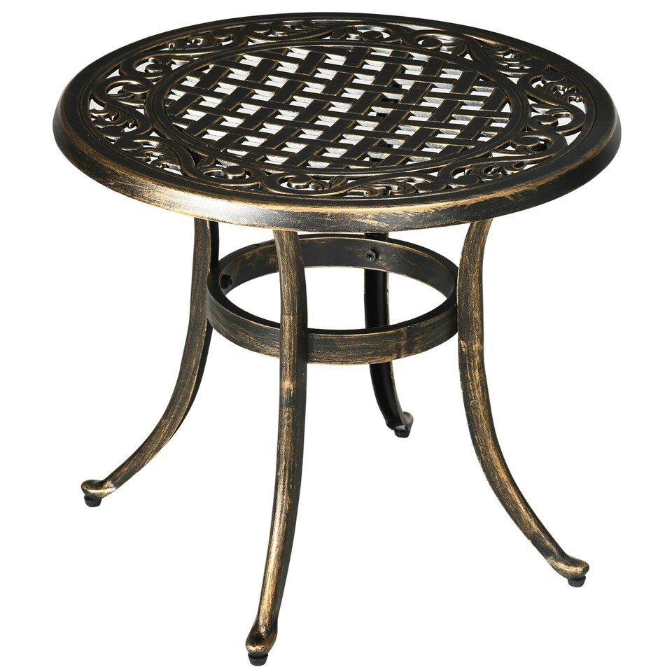 image 1 of Outsunny 60cm Round Hollow Top Design Side Table with Cast Aluminum Frame