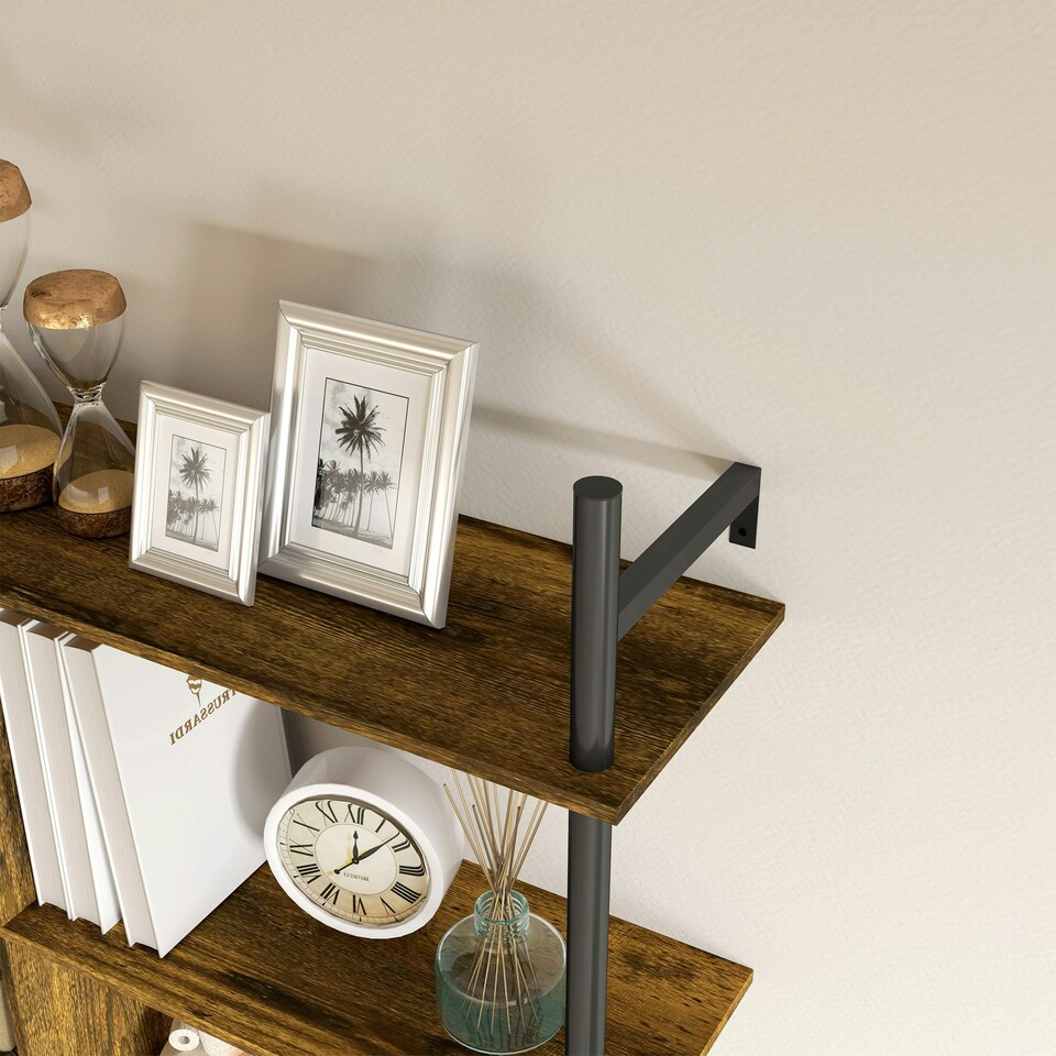 image 1 of HOMCOM Wall Shelf Unit with 4 Hooks for Living Room Rustic Brown