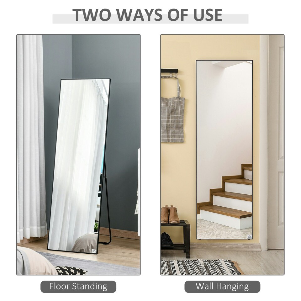 image 1 of HOMCOM Full Length Mirror Floor Standing or Wall-Mounted, Dressing Mirror, Black