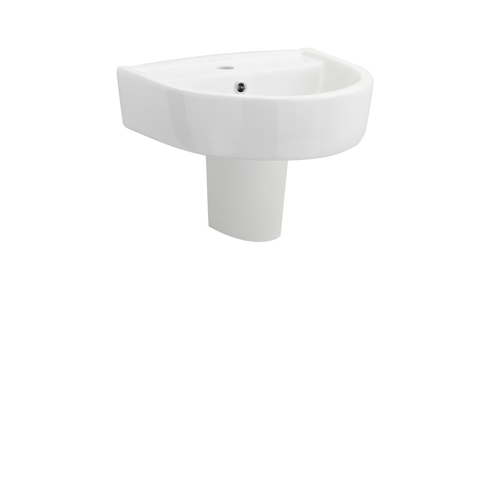 image 1 of 1 Tap Hole Basin & Semi Pedestal Fireclay Wall Hung Sink 420mm - White | White | White | 380 x 420 x 450mm