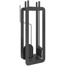 Outsunny 5 Pieces Fireplace Companion Set, Metal Fireplace Accessories Fireside Companion Set with Brush, Shovel, Poker, A Pair of Tongs, Stand, Black