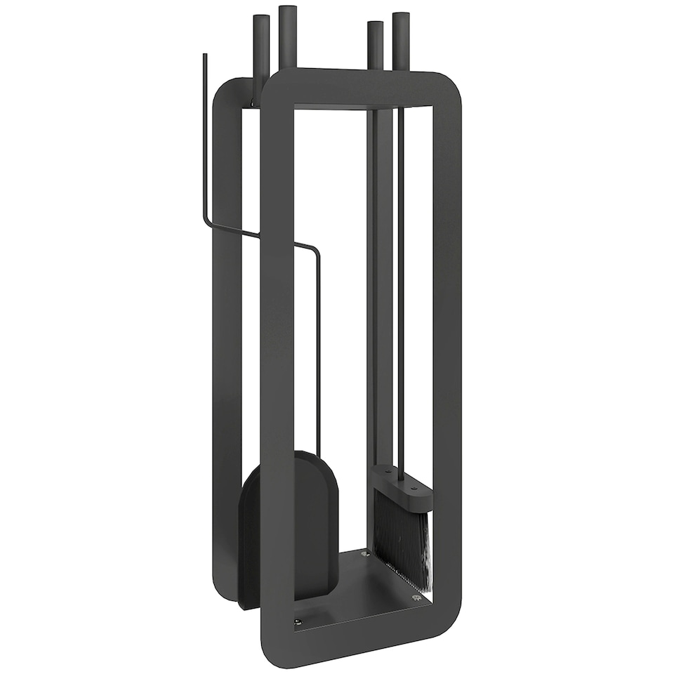 image 1 of Outsunny 5 Pieces Fireplace Companion Set, Metal Fireplace Accessories Fireside Companion Set with Brush, Shovel, Poker, A Pair of Tongs, Stand, Black