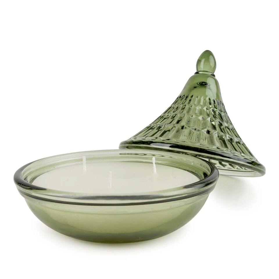 image 1 of Candlelight Sage Bukhara Embossed Tagine Glass Candle