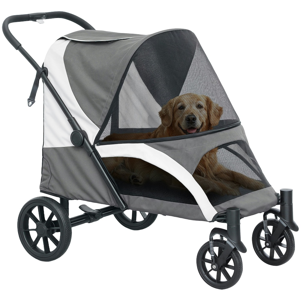 image 1 of PawHut Easy Folding Pet Stroller for Large Dogs Grey
