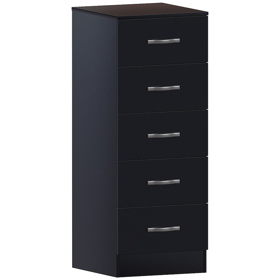 image 1 of Vida Designs Riano 5 Drawer Narrow Chest of Drawers Bedroom Storage, Black
