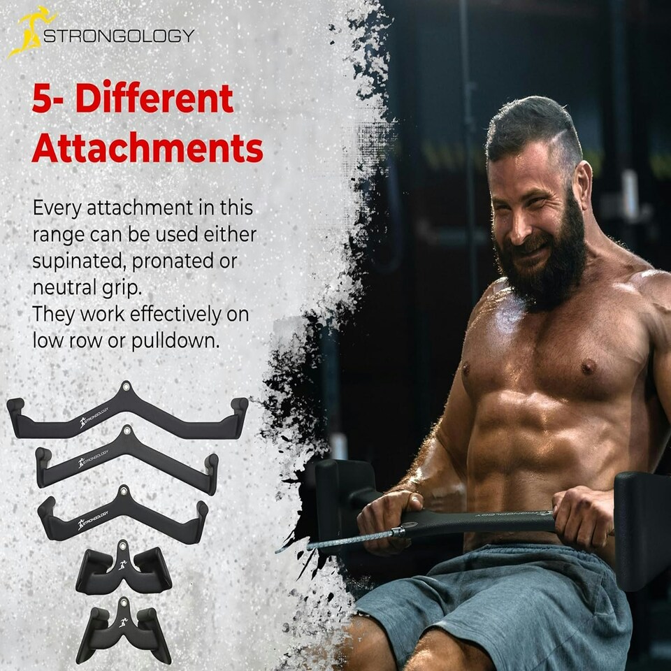 image 1 of Strongology POWERPULL Lat Bar Pull Down Bar Attachments, Workout Accessory for Gym, Fitness, Cable Weightlifting Use, Strength Training Arms, Back, Shoulders