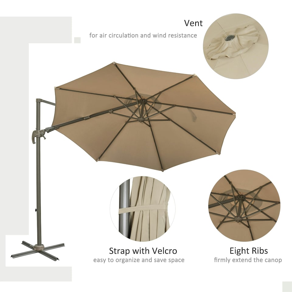 image 1 of Outsunny 3(m) Cantilever Parasol 360 Rotation Roma Umbrella Tilt Crank