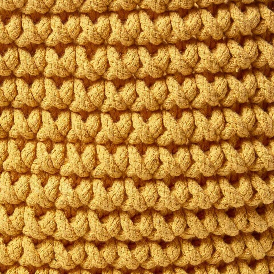 image 1 of Homescapes Yellow Cotton Knitted Round Storage Basket - 37 x 21 cm | Yellow | Yellow | M