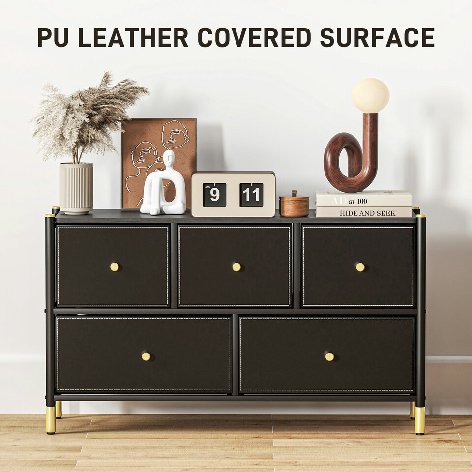 image 1 of HOMCOM Fabric Chest of Drawers with PU Leather Surface, for Bedroom