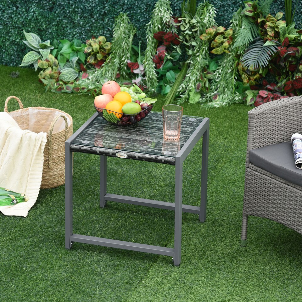 image 1 of Outsunny Rattan End Table Side Coffee Desk Outdoor Patio Wicker Sofa Chat Garden Furniture