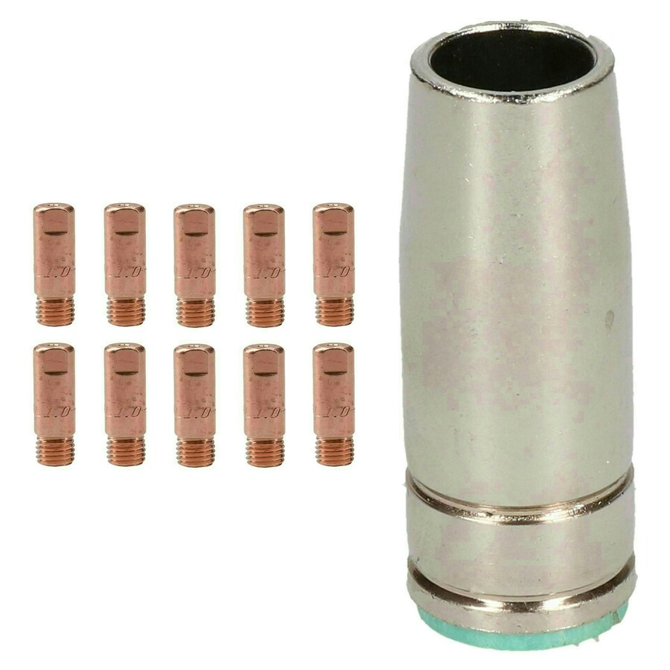 image 1 of 1 shroud & 10 x 1.0mm Contact Tips MIG Welding Binzel Style Euro Torch MB25